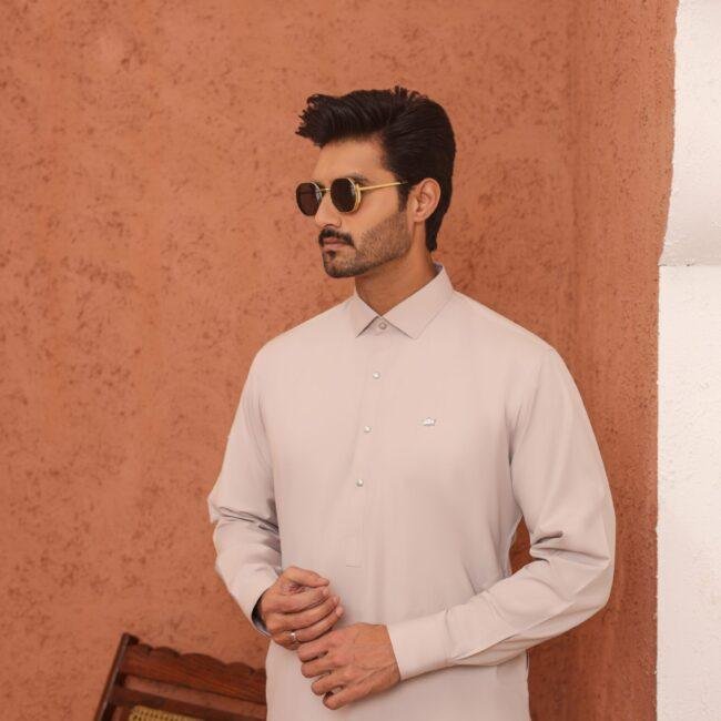 Light Grey Wash & Wear Shalwar Kameez - Image 2